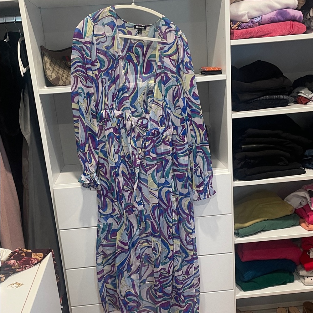Express Multicolor Abstract Long Sleeve Dress